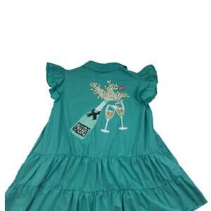 Fantastic Fawn Champagne Cheers Sequins Logo Short Ruffle Dress Women's Size S